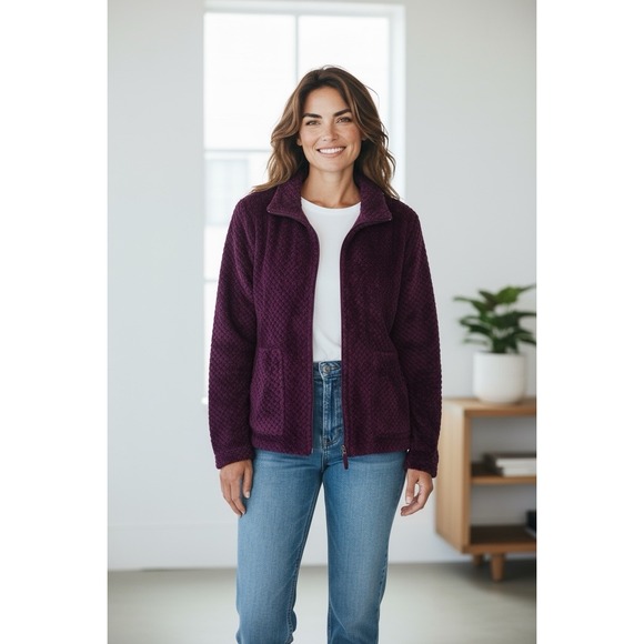 Women's Cuddl Duds Super Soft Textured Wine Zip Up Sweater Size Medium - Picture 1 of 8